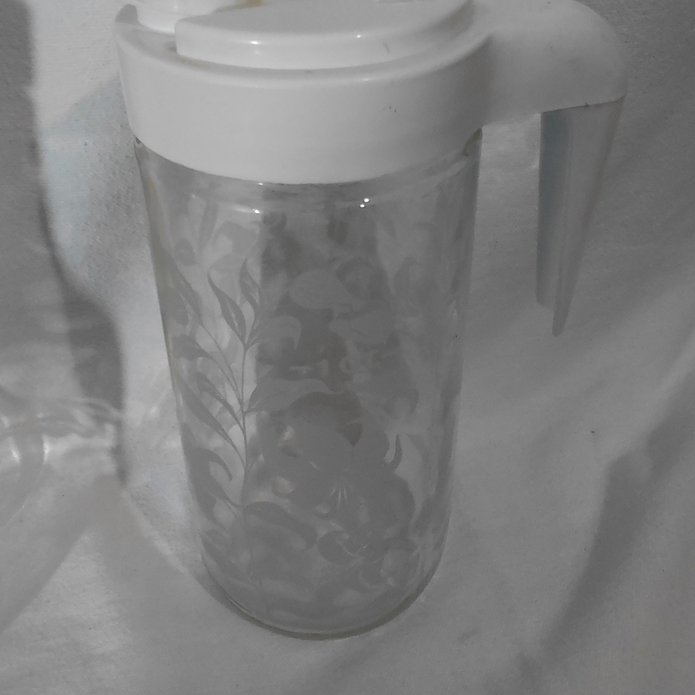 Floral Glass Pitcher with White Lid